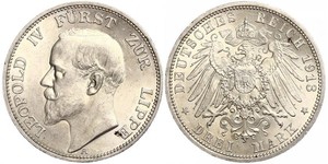 3 Mark Fürstentum Lippe (1123 - 1918) Silber Leopold IV. (Lippe)