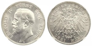 3 Mark Fürstentum Lippe (1123 - 1918) Silber Leopold IV. (Lippe)