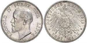 3 Mark Fürstentum Lippe (1123 - 1918) Silber Leopold IV. (Lippe)