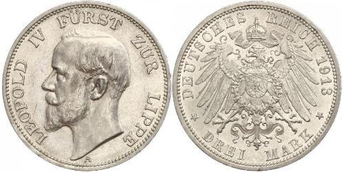 3 Mark Fürstentum Lippe (1123 - 1918) Silber Leopold IV. (Lippe)