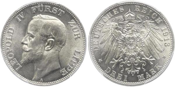 3 Mark Fürstentum Lippe (1123 - 1918) Silber Leopold IV. (Lippe)