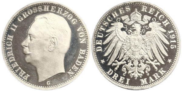 3 Mark Grand Duchy of Baden (1806-1918) Silber Friedrich II. (Baden, Großherzog) (1857 - 1928)