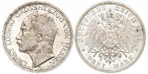 3 Mark Großherzogtum Hessen (1806 - 1918) Silber Ernst Ludwig (Hessen-Darmstadt, Großherzog) (1868 - 1937)