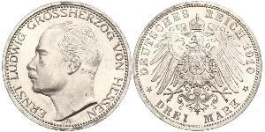 3 Mark Großherzogtum Hessen (1806 - 1918) Silber Ernst Ludwig (Hessen-Darmstadt, Großherzog) (1868 - 1937)