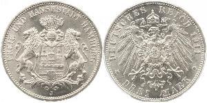 3 Mark Hamburg / States of Germany Silber 