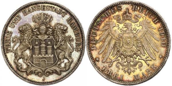 3 Mark Hamburg / States of Germany Silber 