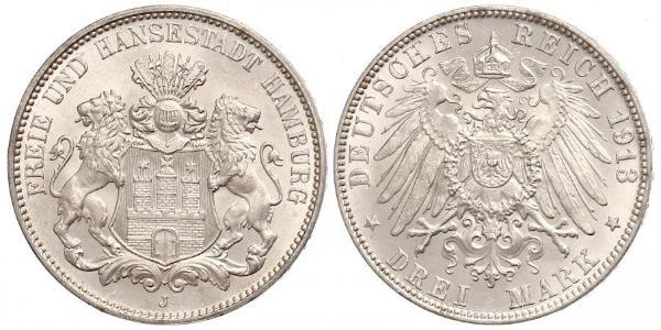 3 Mark Hamburg / States of Germany Silber 