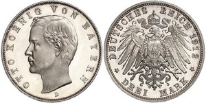 3 Mark Königreich Bayern (1806 - 1918) Silber Otto (Bayern)(1848 – 1916)