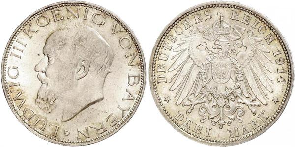 3 Mark Königreich Bayern (1806 - 1918) Silber Ludwig III. (Bayern) (1845 – 1921)