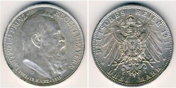 3 Mark Königreich Bayern (1806 - 1918) Silber Otto (Bayern)(1848 – 1916)