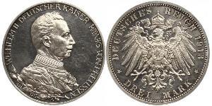 3 Mark Königreich Preußen (1701-1918) Silber Wilhelm II, German Emperor (1859-1941)