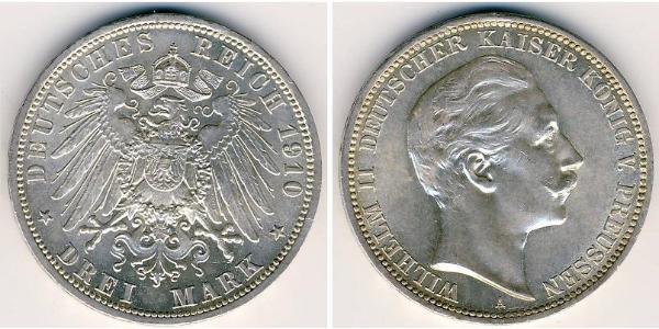 3 Mark Königreich Preußen (1701-1918) Silber Wilhelm II, German Emperor (1859-1941)