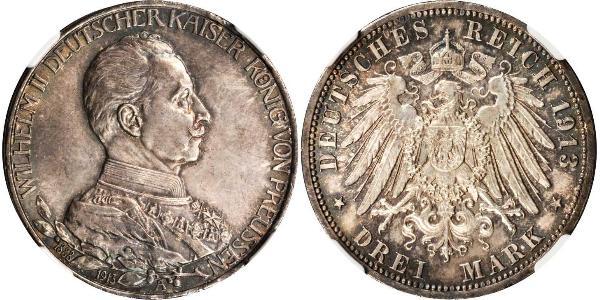 3 Mark Königreich Preußen (1701-1918) Silber Wilhelm II, German Emperor (1859-1941)