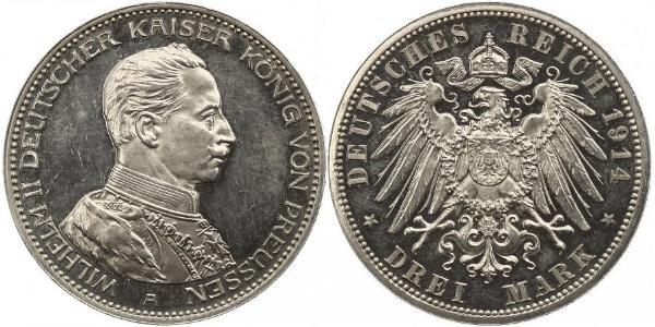 3 Mark Königreich Preußen (1701-1918) Silber Wilhelm II, German Emperor (1859-1941)