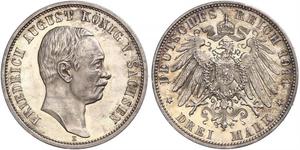 3 Mark Königreich Sachsen (1806 - 1918) Silber Friedrich August III. (Sachsen) (1865-1932)