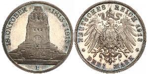 3 Mark Königreich Sachsen (1806 - 1918) Silber 