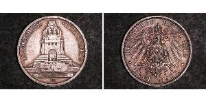 3 Mark Königreich Sachsen (1806 - 1918) Silber 