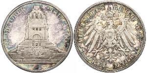 3 Mark Königreich Sachsen (1806 - 1918) Silber 