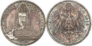 3 Mark Königreich Sachsen (1806 - 1918) Silber 