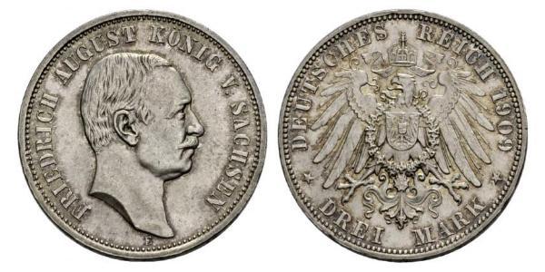 3 Mark Königreich Sachsen (1806 - 1918) Silber Friedrich August III. (Sachsen) (1865-1932)
