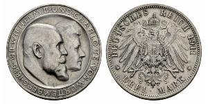 3 Mark Königreich Württemberg (1806-1918) Silber Wilhelm II, German Emperor (1859-1941)