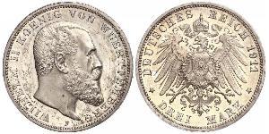 3 Mark Königreich Württemberg (1806-1918) Silber Wilhelm II, German Emperor (1859-1941)