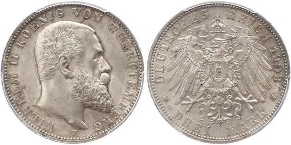 3 Mark Königreich Württemberg (1806-1918) Silber Wilhelm II, German Emperor (1859-1941)