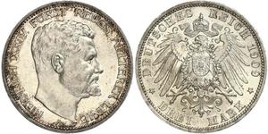 3 Mark Reuß älterer Linie (1778 - 1918) Silber Heinrich XXIV. (Reuß-Greiz)