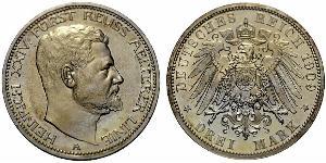 3 Mark Reuß älterer Linie (1778 - 1918) Silber Heinrich XXIV. (Reuß-Greiz)