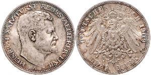 3 Mark Reuß älterer Linie (1778 - 1918) Silber Heinrich XXIV. (Reuß-Greiz)