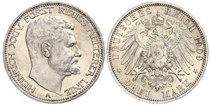 3 Mark Reuß älterer Linie (1778 - 1918) Silber Heinrich XXIV. (Reuß-Greiz)