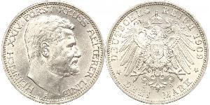 3 Mark Reuß älterer Linie (1778 - 1918) Silber Heinrich XXIV. (Reuß-Greiz)