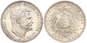 3 Mark Reuß älterer Linie (1778 - 1918) Silber Heinrich XXIV. (Reuß-Greiz)