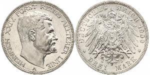 3 Mark Reuß älterer Linie (1778 - 1918) Silber Heinrich XXIV. (Reuß-Greiz)