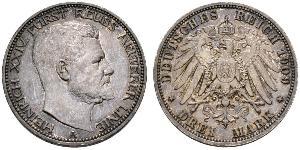 3 Mark Reuß älterer Linie (1778 - 1918) Silber Heinrich XXIV. (Reuß-Greiz)