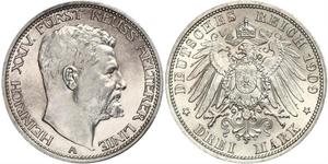 3 Mark Reuß älterer Linie (1778 - 1918) Silber Heinrich XXIV. (Reuß-Greiz)