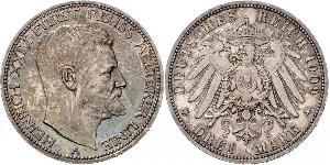 3 Mark Reuß älterer Linie (1778 - 1918) Silber Heinrich XXIV. (Reuß-Greiz)