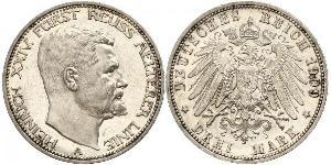 3 Mark Reuß älterer Linie (1778 - 1918) Silber Heinrich XXIV. (Reuß-Greiz)