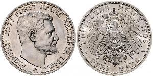 3 Mark Reuß älterer Linie (1778 - 1918) Silber Heinrich XXIV. (Reuß-Greiz)