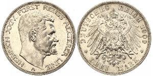 3 Mark Reuß älterer Linie (1778 - 1918) Silber Heinrich XXIV. (Reuß-Greiz)