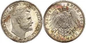 3 Mark Reuß älterer Linie (1778 - 1918) Silber Heinrich XXIV. (Reuß-Greiz)