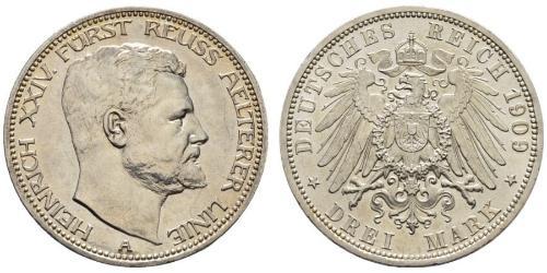 3 Mark Reuß älterer Linie (1778 - 1918) Silber Heinrich XXIV. (Reuß-Greiz)