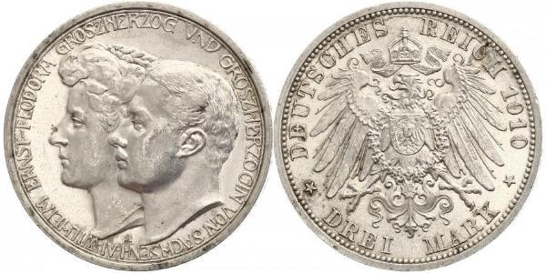 3 Mark Sachsen-Weimar-Eisenach (1809 - 1918) Silber Wilhelm Ernst (Sachsen-Weimar-Eisenach)