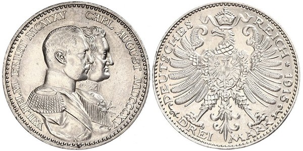 3 Mark Sachsen-Weimar-Eisenach (1809 - 1918) Silber Wilhelm Ernst (Sachsen-Weimar-Eisenach)