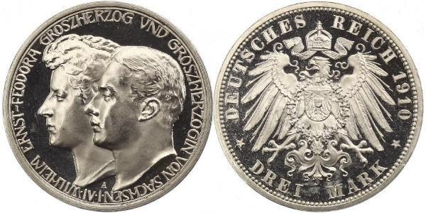3 Mark Sachsen-Weimar-Eisenach (1809 - 1918) Silber Wilhelm Ernst (Sachsen-Weimar-Eisenach)