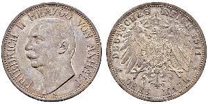 3 Mark Anhalt-Dessau (1603 -1863) Silver Friedrich II, Duke of Anhalt (1856 – 1918)