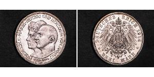 3 Mark Anhalt-Dessau (1603 -1863) Silver Friedrich II, Duke of Anhalt (1856 – 1918)