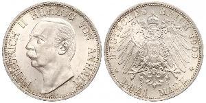 3 Mark Anhalt-Dessau (1603 -1863) Silver Friedrich II, Duke of Anhalt (1856 – 1918)