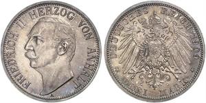 3 Mark Anhalt-Dessau (1603 -1863) Silver Friedrich II, Duke of Anhalt (1856 – 1918)