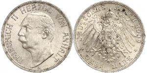 3 Mark Anhalt-Dessau (1603 -1863) Silver Friedrich II, Duke of Anhalt (1856 – 1918)